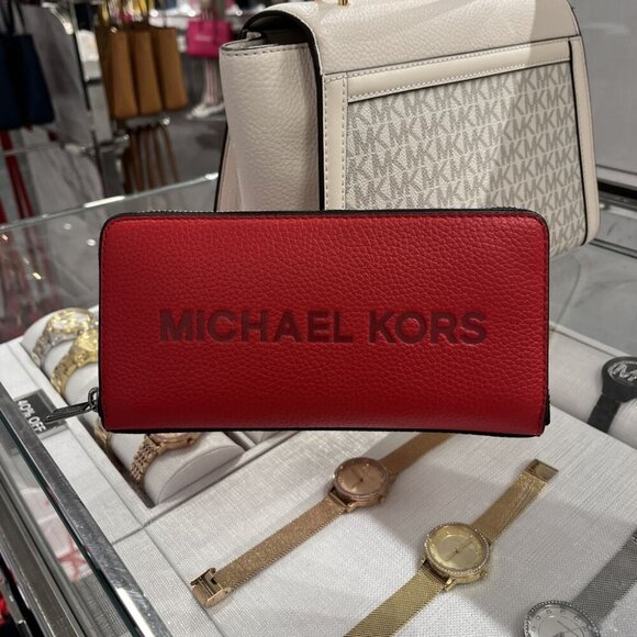 Michael Kors Cooper Pebbled Leather Smartphone Wallet 36S4LCOZ3L BRIGHT RED - Picture 1 of 11